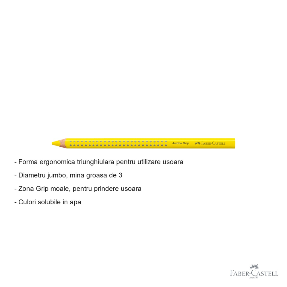 Creion colorat galben Jumbo Grip Faber-Castell, mina groasa 3.8 mm, forma ergonomica triunghiulara, pentru copii [2]