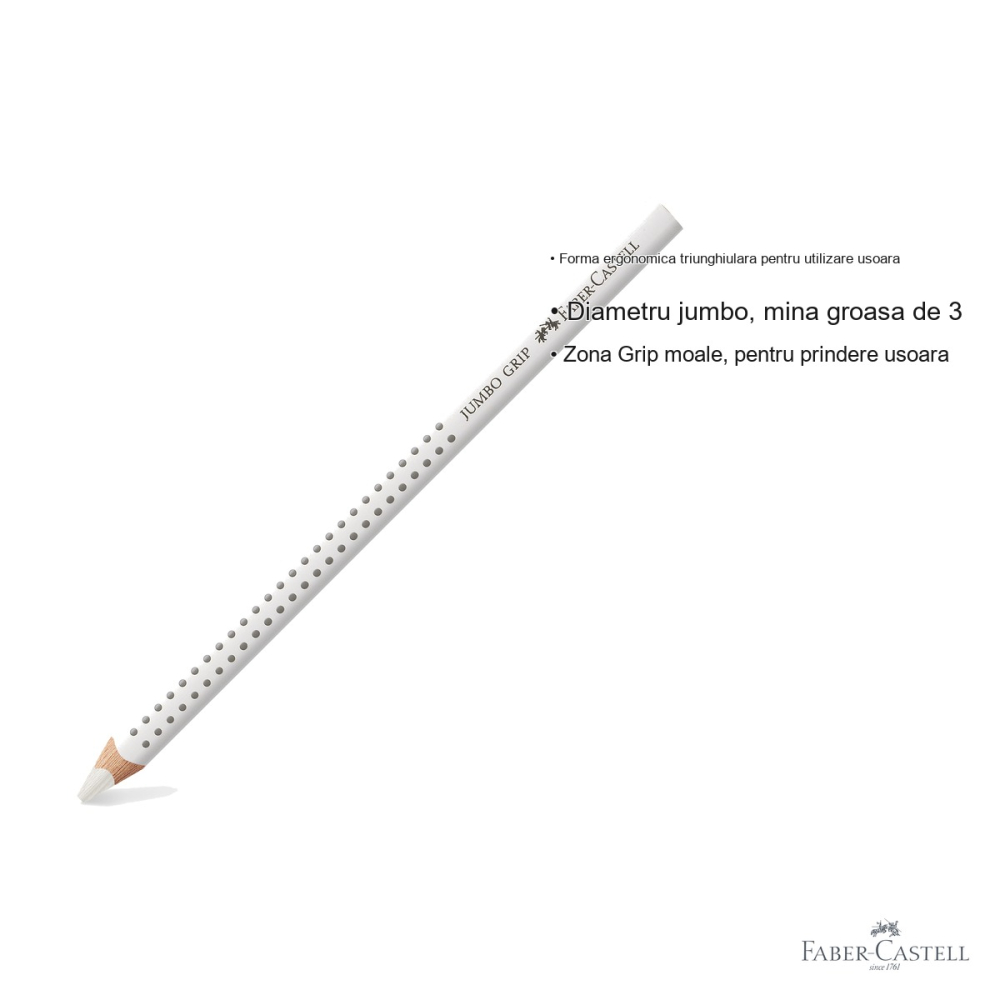 Creion colorat Jumbo Grip alb Faber-Castell, mina groasa 3.8 mm, forma ergonomica triunghiulara, pentru copii [3]