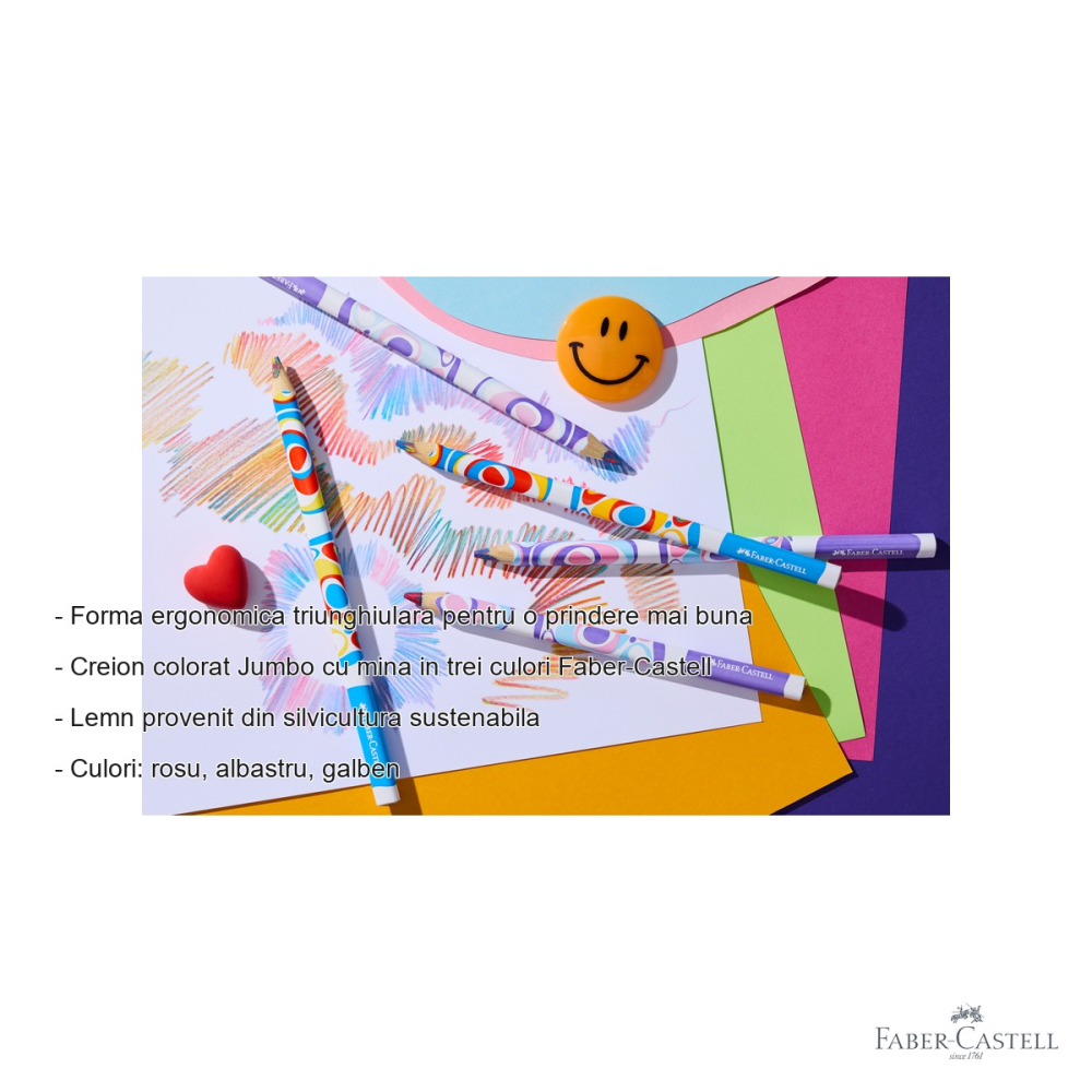 Creion colorat Jumbo tricolor Faber-Castell, mina in trei culori, forma ergonomica triunghiulara, pentru copii [2]