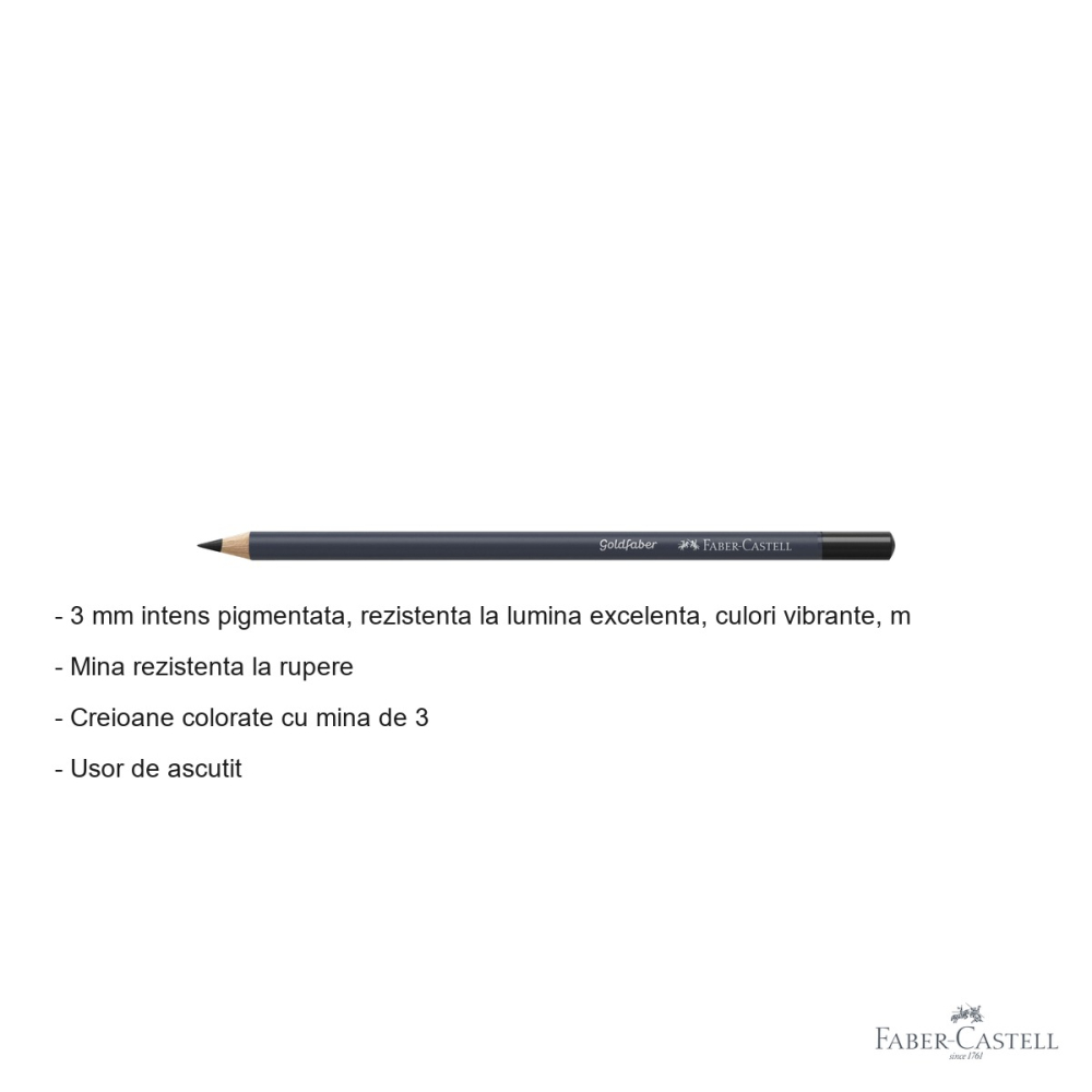 Creion colorat negru Faber-Castell Goldfaber, mina 3.3 mm pigmentata intens, pentru desen si arta [2]