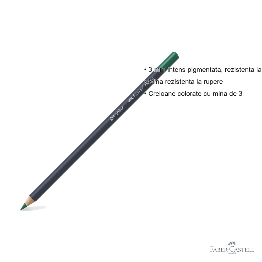 Creion colorat permanent Faber-Castell Goldfaber, verde smarald, mina 3.3 mm, pentru desen artistic [3]