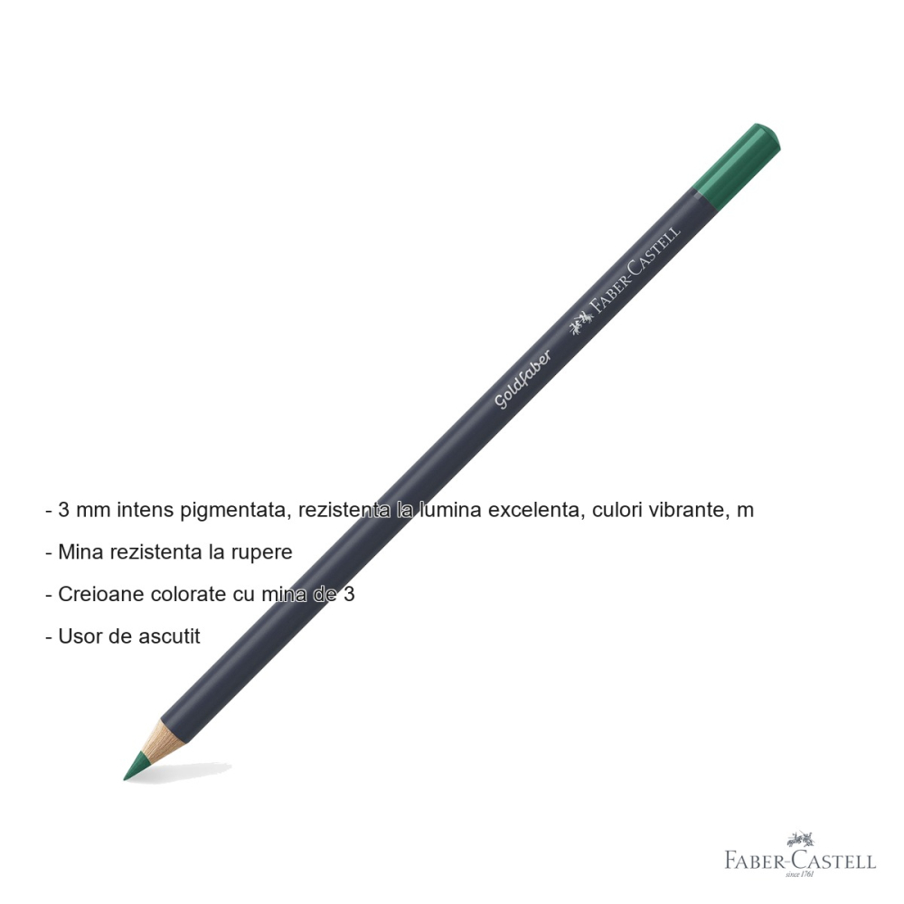 Creion colorat permanent Faber-Castell Goldfaber, verde smarald, mina 3.3 mm, pentru desen artistic [2]