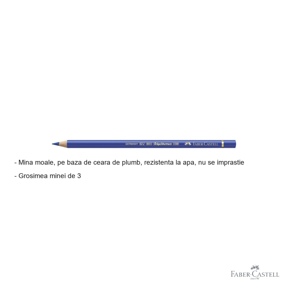 Creion colorat Polychromos Faber-Castell, albastru cobalt, mina moale pe baza de ceara, pentru artisti [2]