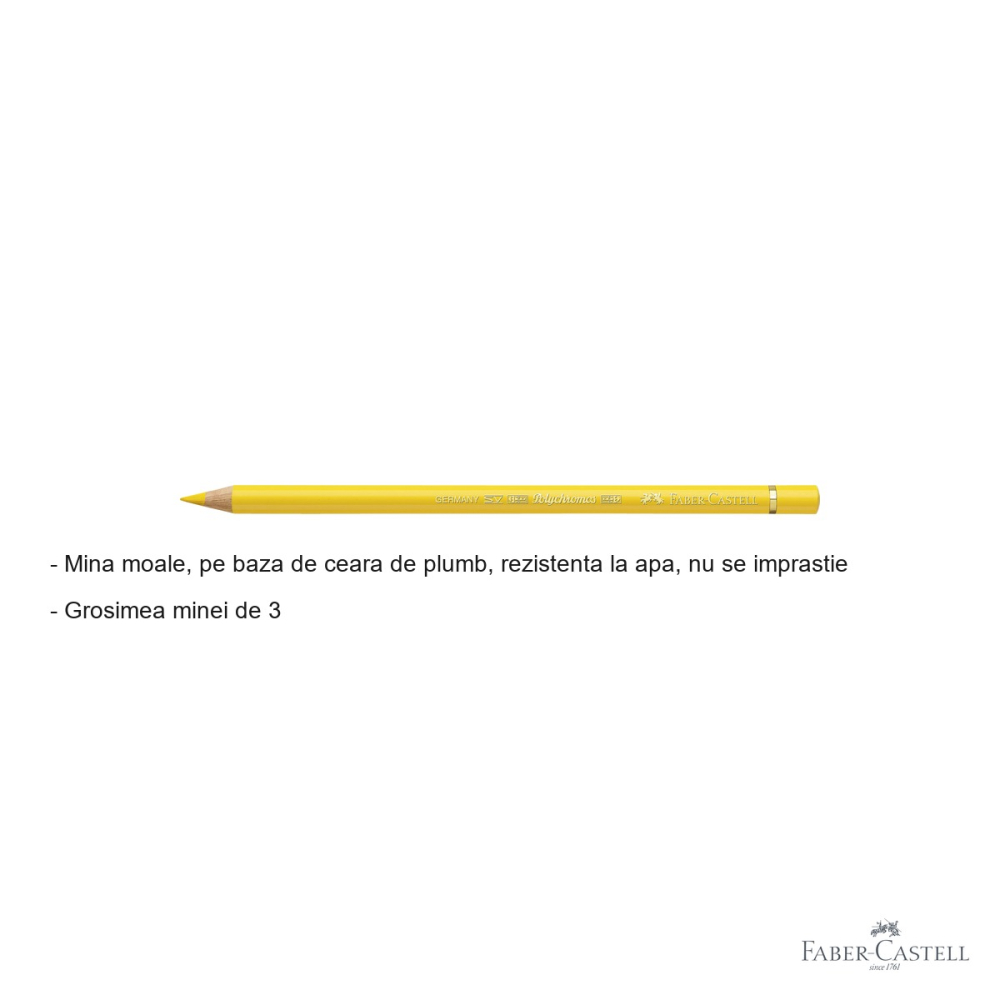 Creion colorat Polychromos Faber-Castell, galben cadmium, mina moale pe baza de ceara, pentru arta si grafica [2]
