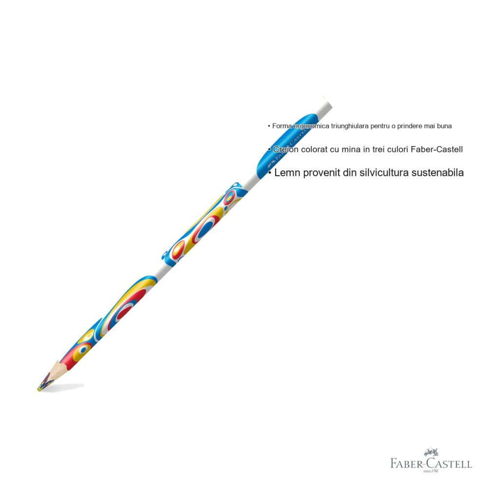 Creion colorat tricolor Faber-Castell, mina rosie-galbena-albastra, forma ergonomica triunghiulara, pentru copii [3]