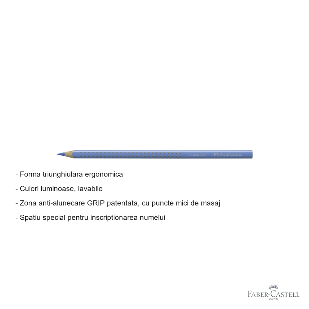 Creion colorat triunghiular Faber-Castell Grip, albastru ultramarin deschis, ergonomic, pentru copii [2]
