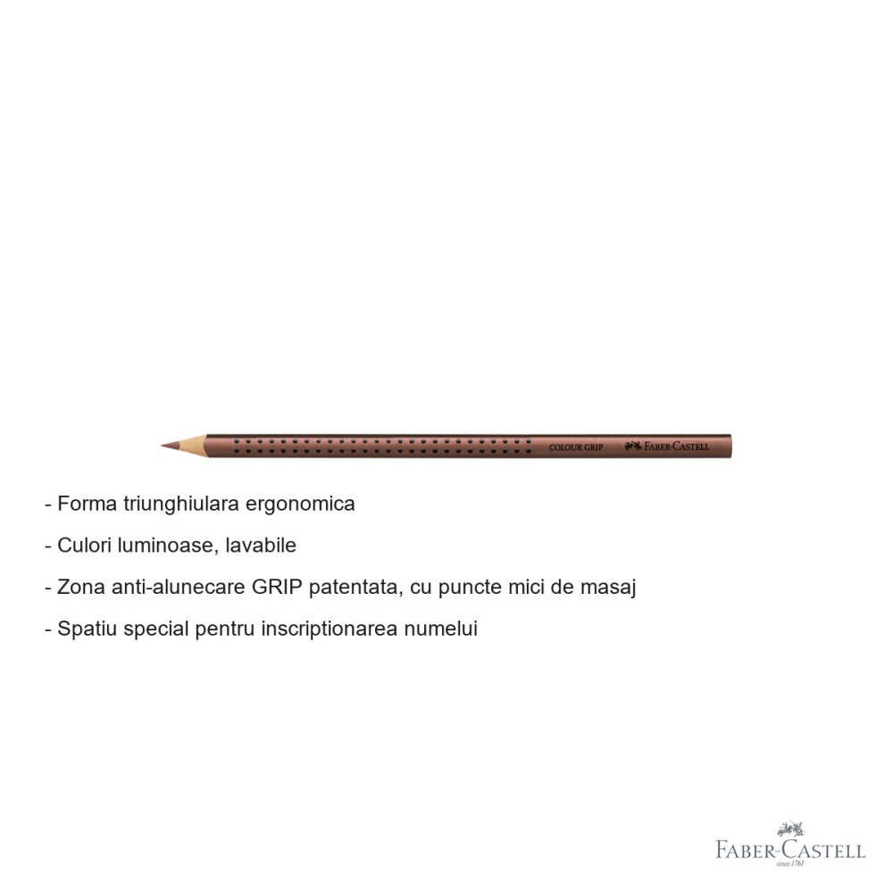 Creion colorat triunghiular Faber-Castell Grip, culoare cupru, ergonomic, pentru copii [2]