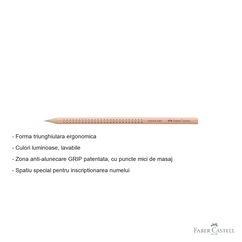 Creion colorat triunghiular Faber-Castell Grip, culoarea pielii deschis, ergonomic, pentru copii [2]