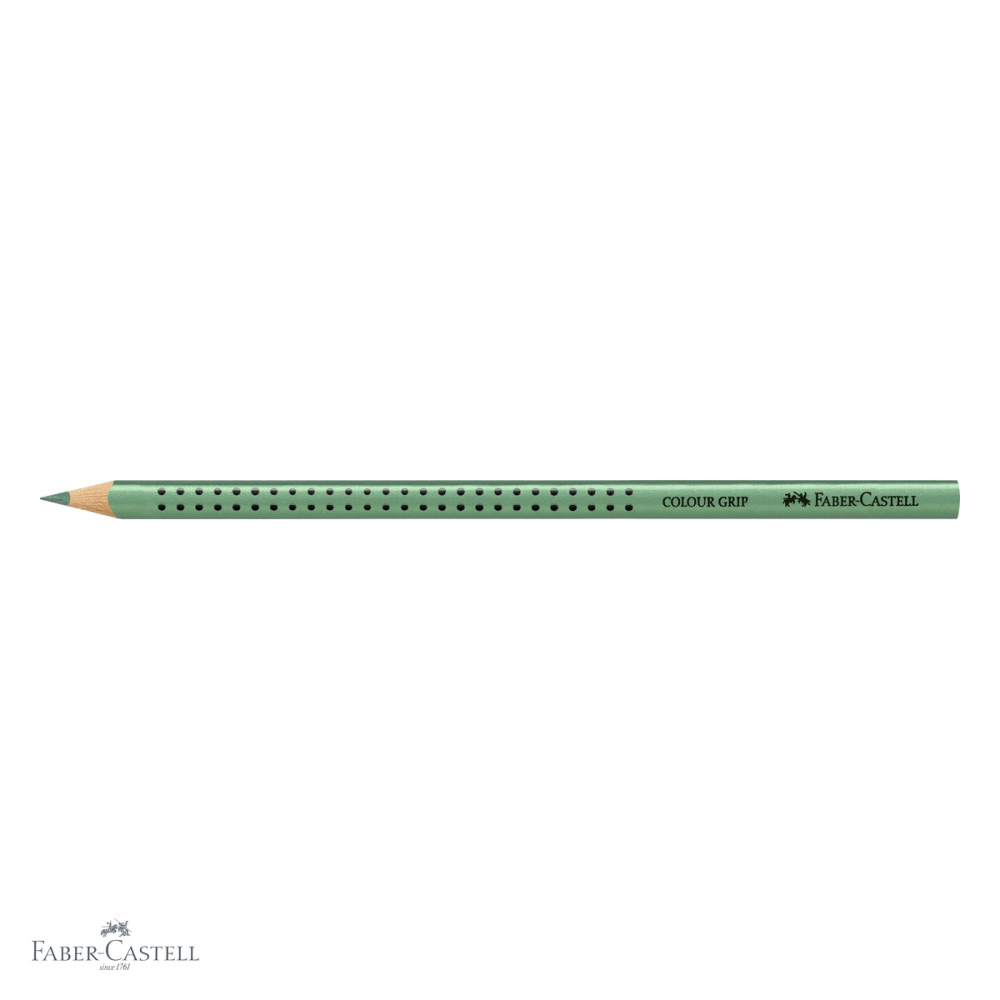 Creion colorat triunghiular Faber-Castell Grip, verde metalizat, ergonomic, pentru copii [4]
