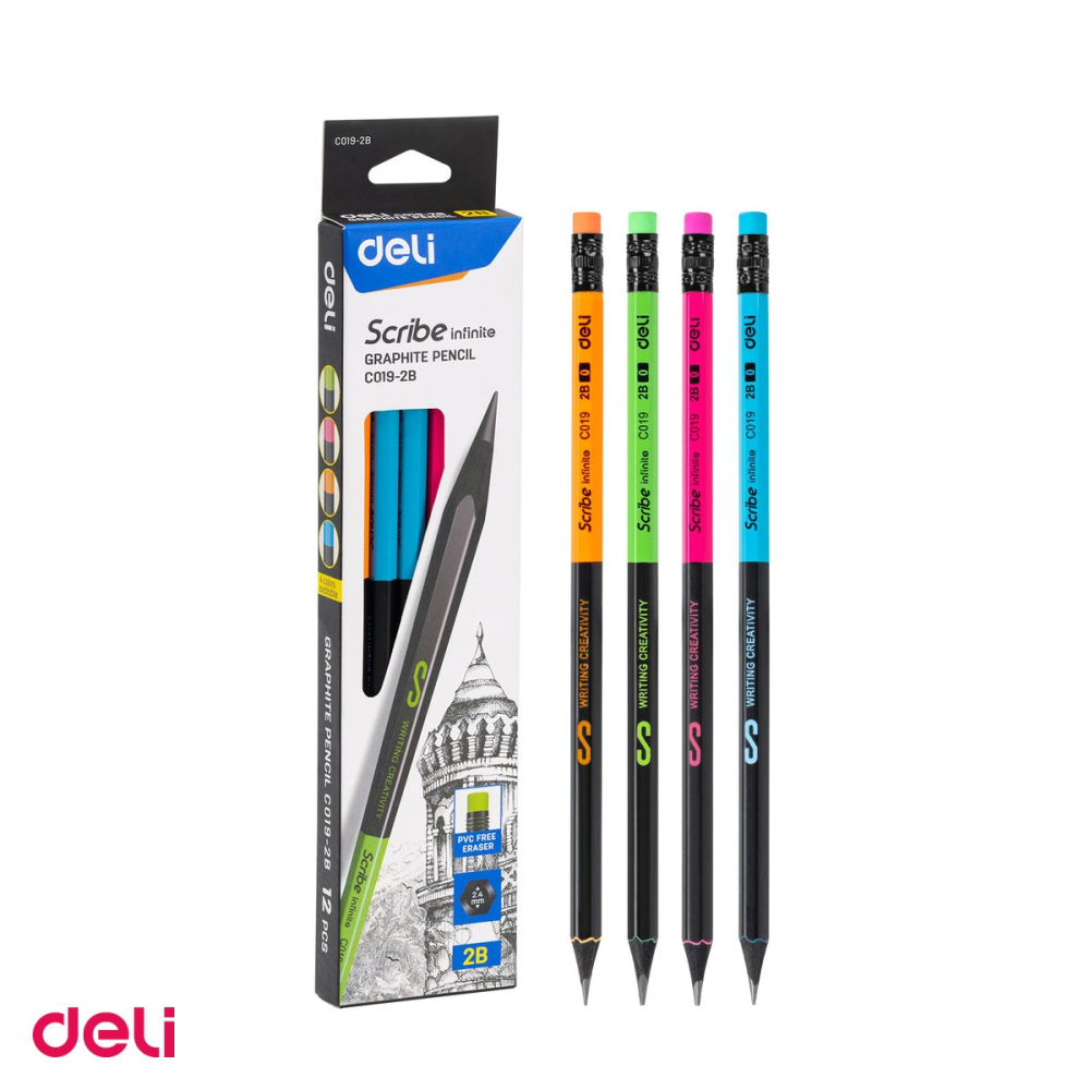 Creion Deli Grafit Guma, din lemn, negru 2b [5]