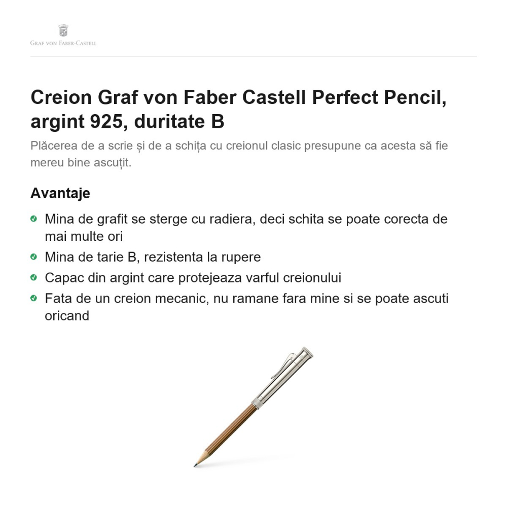 Creion Graf von Faber Castell Perfect Pencil, argint 925, duritate B [2]