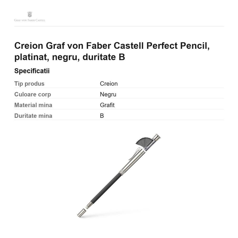 Creion Graf von Faber Castell Perfect Pencil, platinat, negru, duritate B [3]