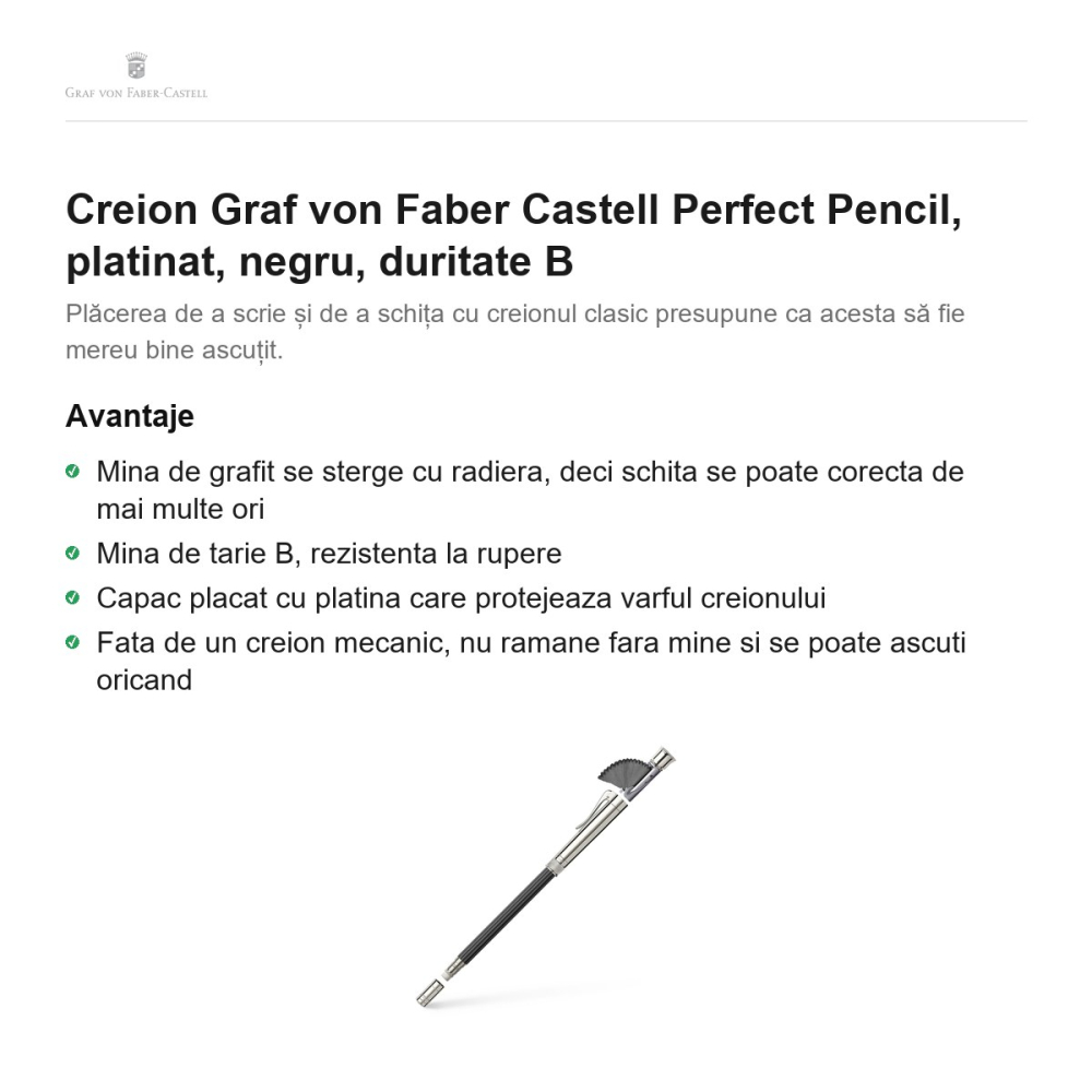 Creion Graf von Faber Castell Perfect Pencil, platinat, negru, duritate B [2]
