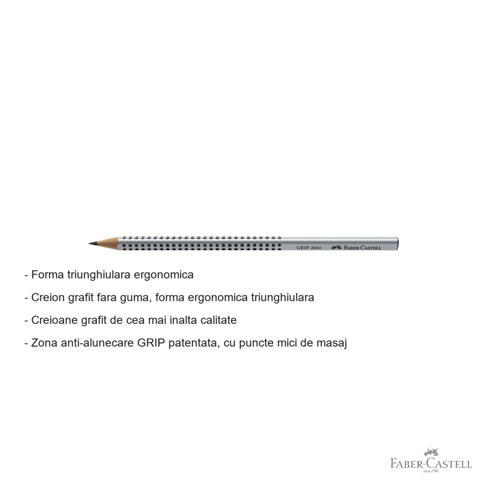 Creion grafit 2B Faber-Castell Grip 2001, forma triunghiulara ergonomica, fara guma, pentru desen si scriere [2]