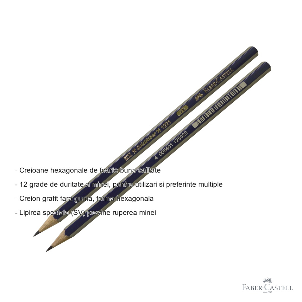 Creion grafit 2B fara guma Faber-Castell Goldfaber 1221, forma hexagonala, mina rezistenta la rupere [2]