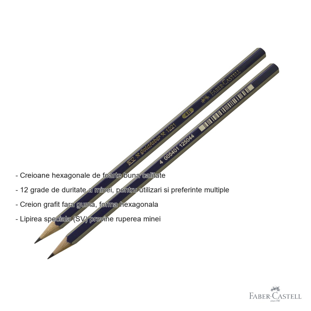 Creion grafit 4B fara guma Faber-Castell Goldfaber 1221, forma hexagonala, pentru desen artistic [2]
