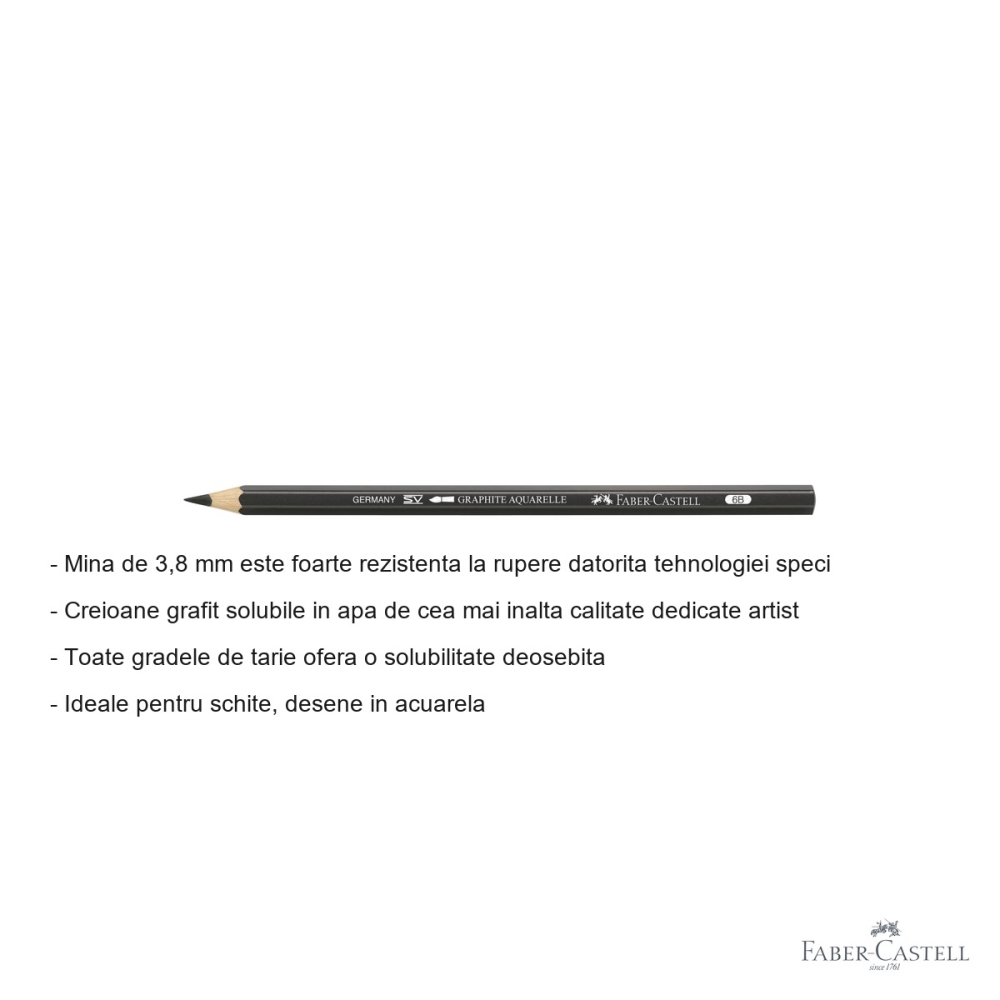 Creion grafit acuarela 6B Faber-Castell, mina 3,8 mm solubila in apa, pentru artisti [2]