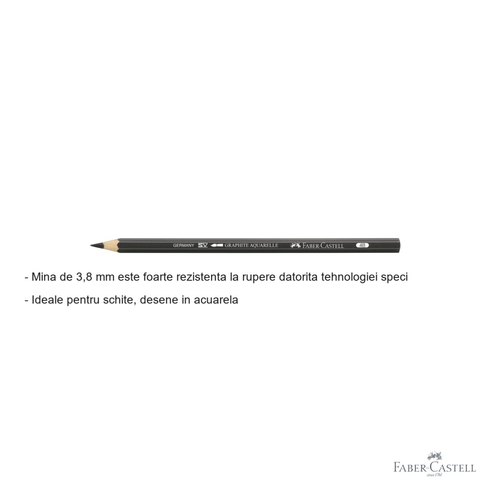 Creion grafit acuarela Faber-Castell Graphite Aquarelle 4B, mina 3,8 mm solubila in apa, pentru artisti [2]