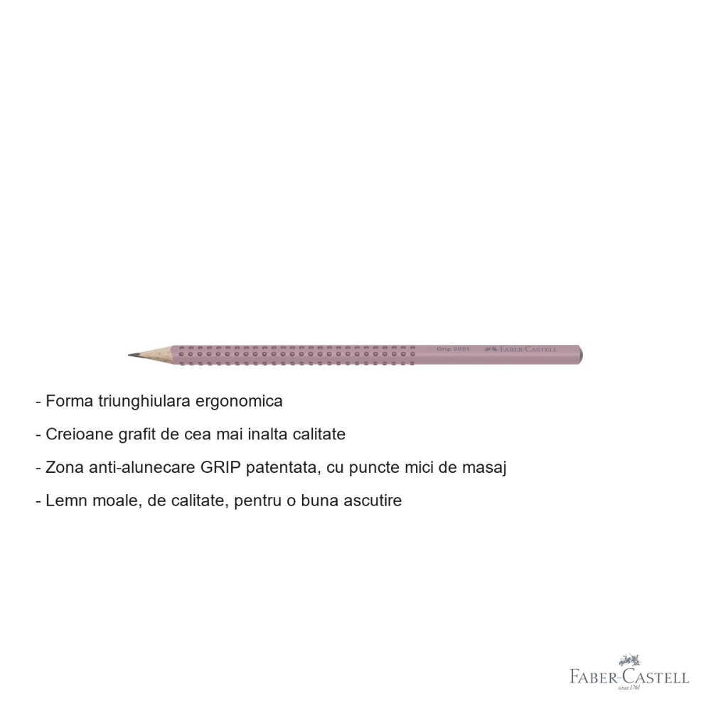 Creion grafit B Faber-Castell Grip 2001 Rose, forma triunghiulara ergonomica, pentru scris si desen [2]