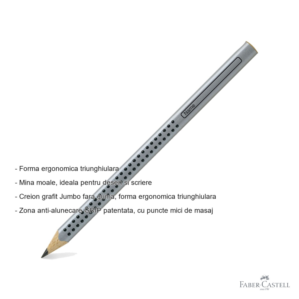 Creion grafit B Faber-Castell Jumbo Grip, forma triunghiulara ergonomica, fara guma, pentru copii si desen [2]