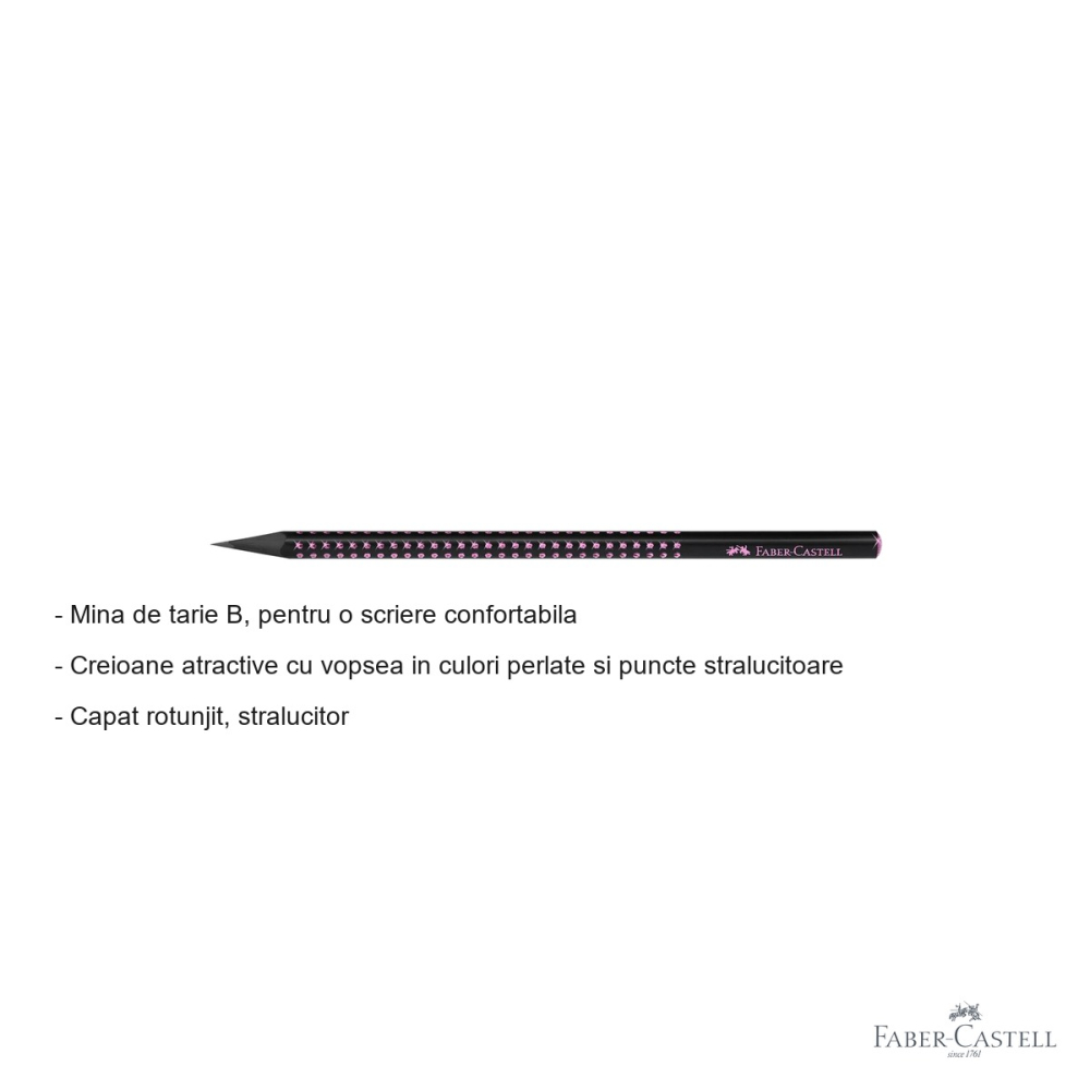 Creion grafit B Faber-Castell Sparkle Grip, lemn negru Midnight Rose, forma triunghiulara ergonomica [2]