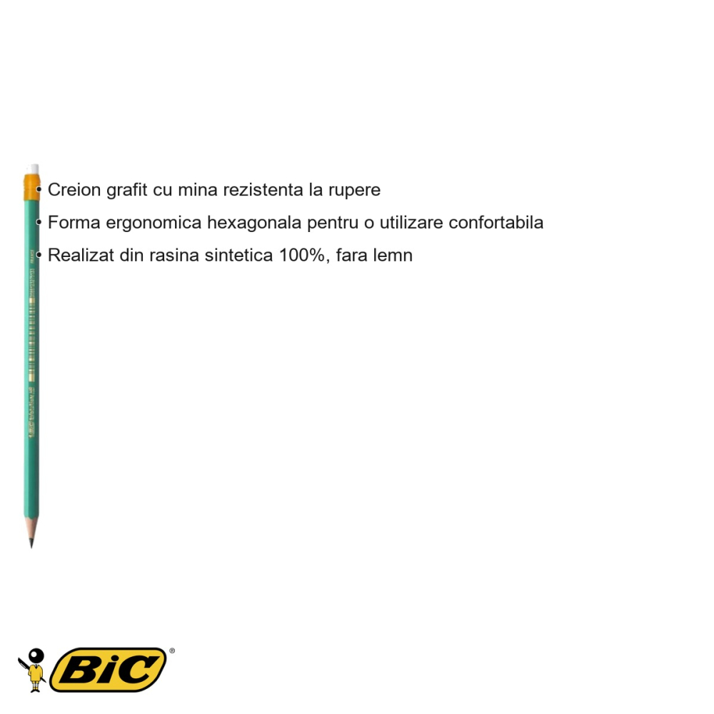 Creion grafit Bic Eco Evolution 655, mina HB rezistenta la rupere, cu radiera, pentru scriere si desen [3]