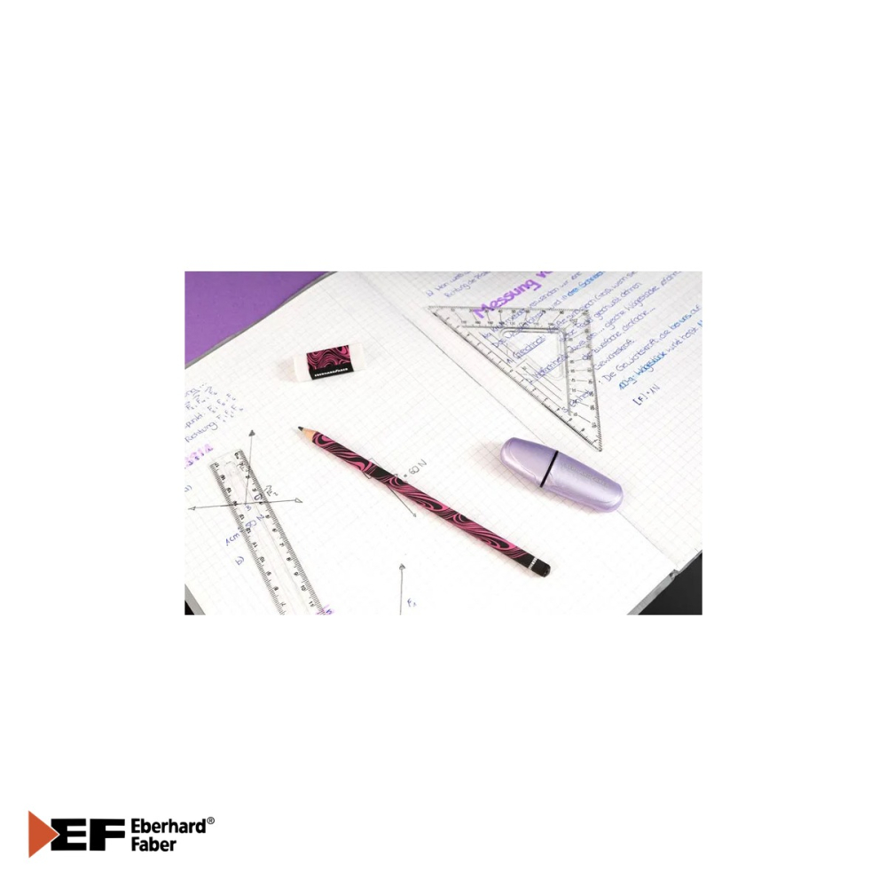 Creion grafit Eberhard Faber HB fara guma, corp rotund negru-neon, scriere moale fara zgarieturi [5]