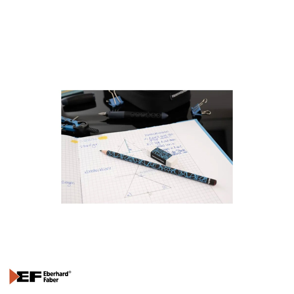 Creion grafit Eberhard Faber HB fara guma, corp rotund negru-neon, scriere moale fara zgarieturi [4]