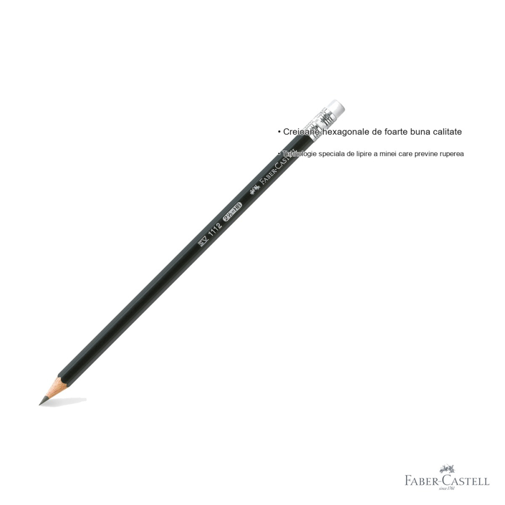 Creion grafit Faber-Castell 1112, mina HB cu guma, forma hexagonala, pentru scris si desen [3]
