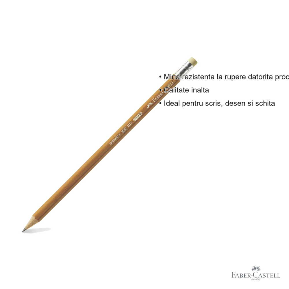 Creion grafit Faber-Castell 1117 HB cu radiera, corp lacuit ecologic, pentru scris si desen [3]