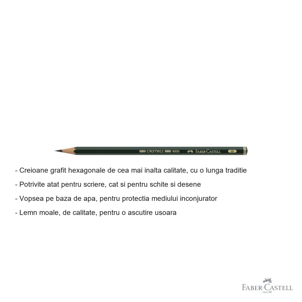 Creion grafit Faber-Castell Castell 9000, duritate 6B, pentru desen si schite artistice [2]