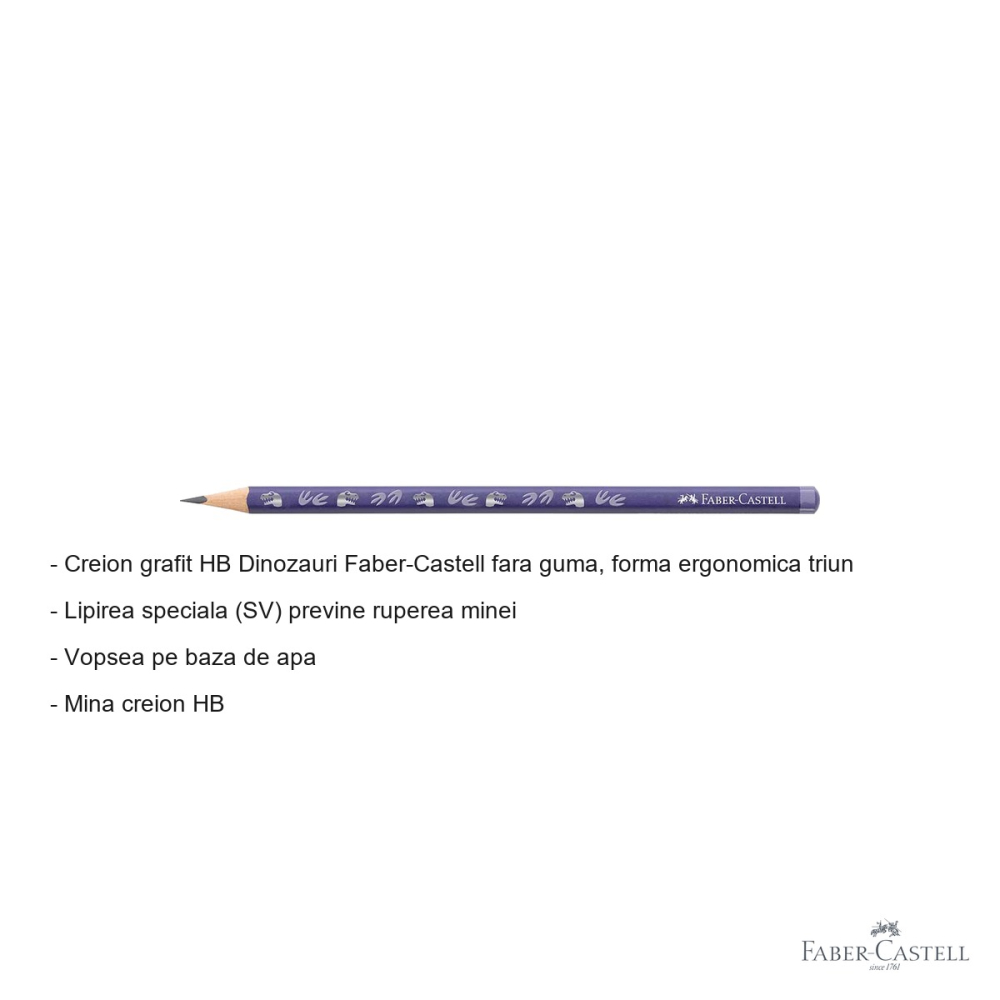 Creion grafit Faber-Castell Dinozauri HB, forma ergonomica triunghiulara, fara guma, pentru copii [2]