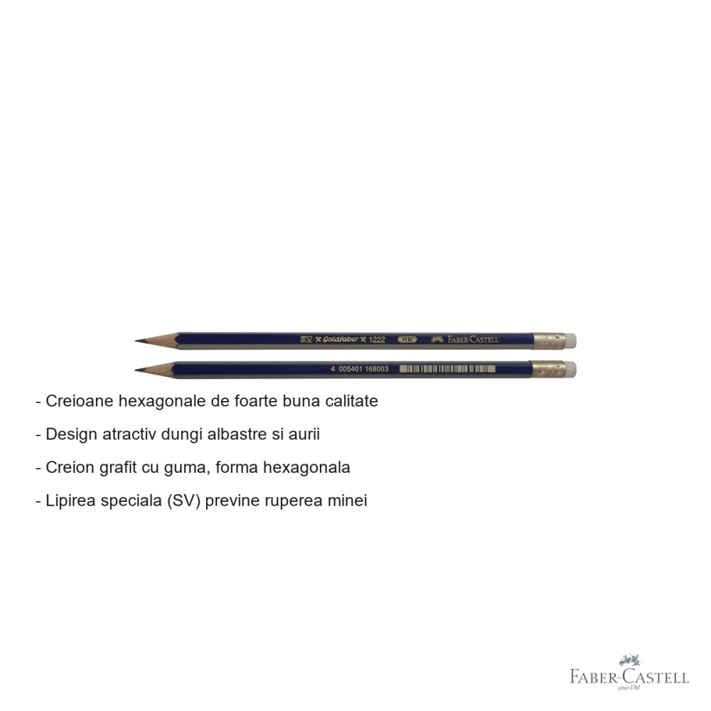 Creion grafit Faber-Castell Goldfaber 1221 cu guma, mina HB, forma hexagonala, pentru scris si desen [2]