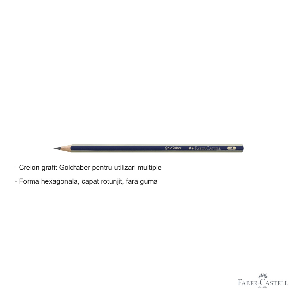 Creion grafit Faber-Castell Goldfaber 1221 duritate H, forma hexagonala, fara guma, uz multiplu [2]