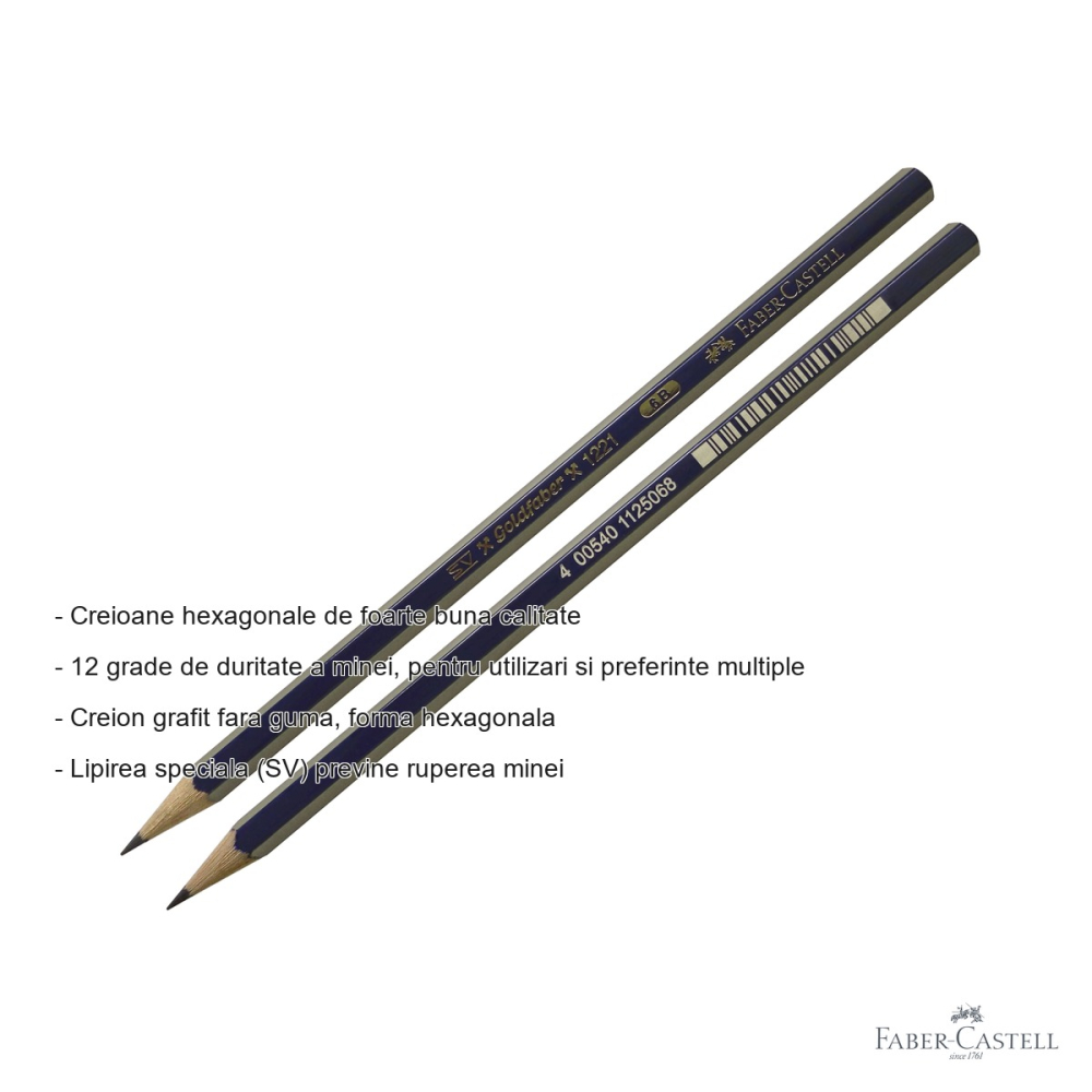 Creion grafit Faber-Castell Goldfaber 1221, mina 6B, forma hexagonala, fara guma, pentru desen artistic [2]