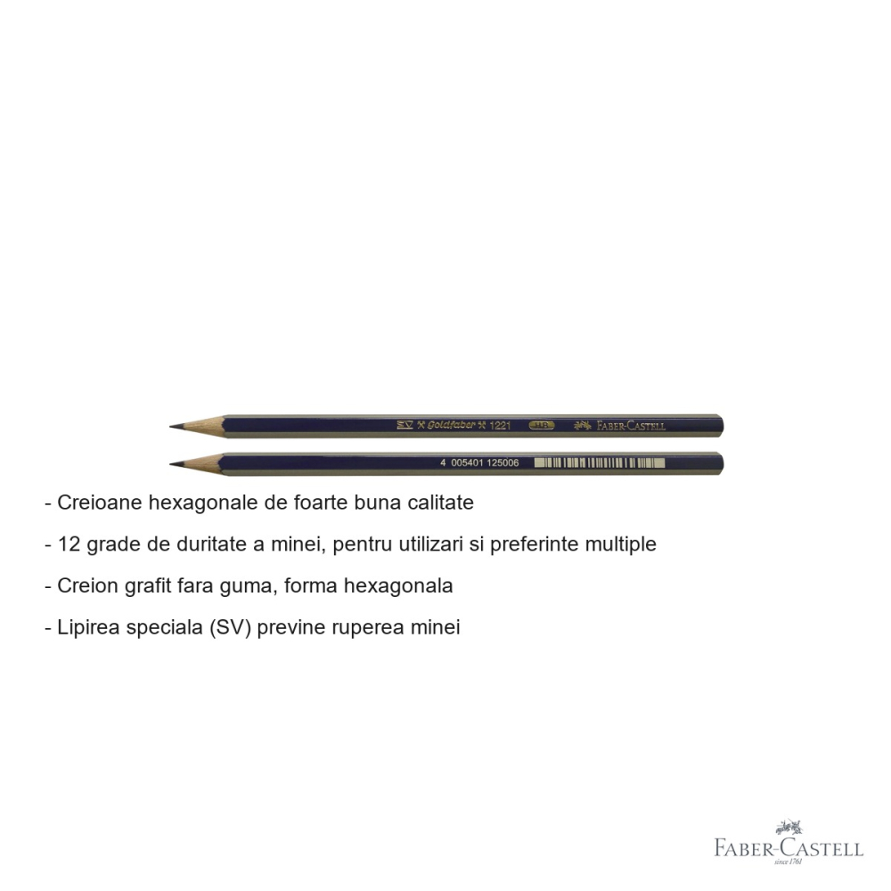 Creion grafit Faber-Castell Goldfaber 1221, mina HB, forma hexagonala, fara guma [2]