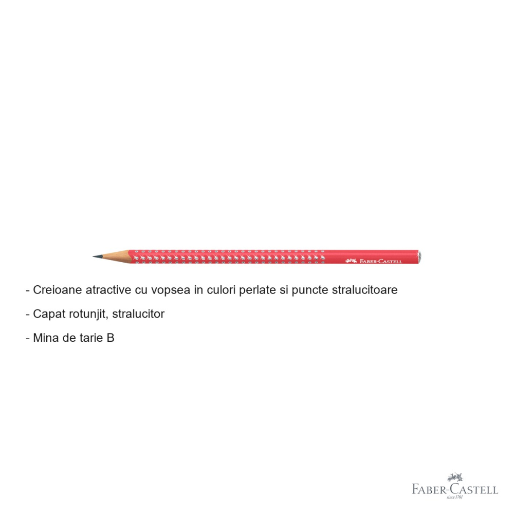 Creion grafit Faber-Castell Sparkle, mina B, vopsea perlata cu sclipici, rosu, pentru scriere si desen [2]