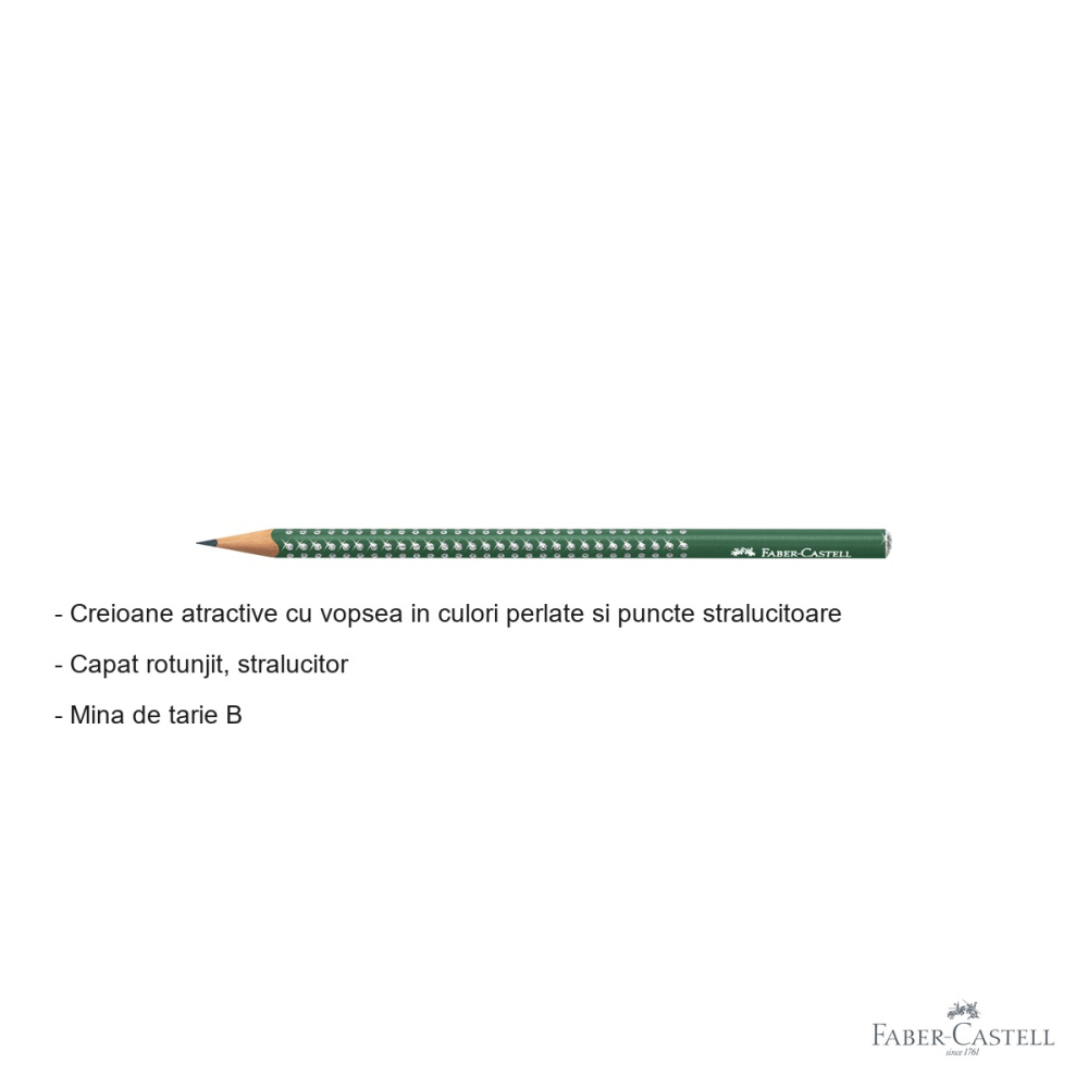 Creion grafit Faber-Castell Sparkle Verde, mina B, vopsea perlata cu sclipici, pentru scriere si desen [2]