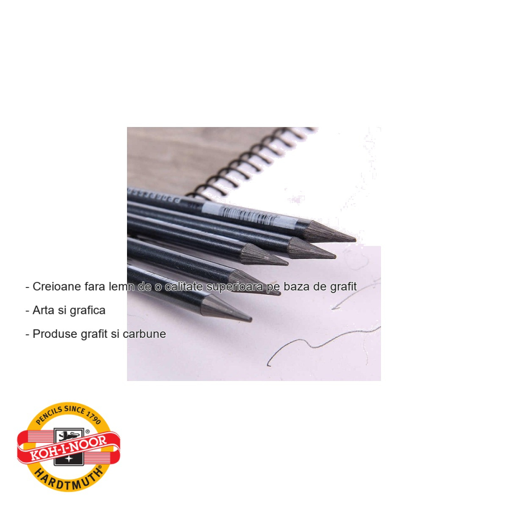 Creion grafit fara lemn Koh-I-Noor Progresso 6B, mina moale, pentru desen artistic pe suprafete mari [2]