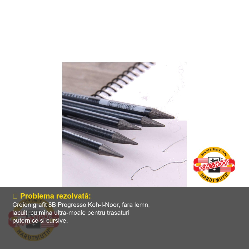 Creion grafit fara lemn Koh-I-Noor Progresso 8B, mina moale, pentru desen artistic pe suprafete mari [4]