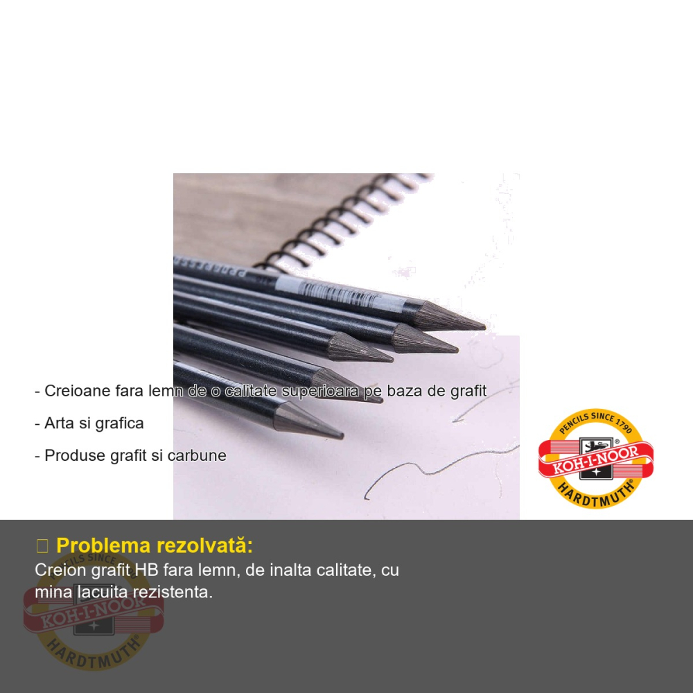 Creion grafit fara lemn Koh-I-Noor Progresso HB, mina lacuita, pentru desen artistic [2]