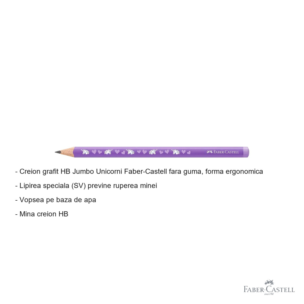 Creion grafit HB Jumbo Faber-Castell, model Unicorni, forma triunghiulara ergonomica, pentru copii [2]