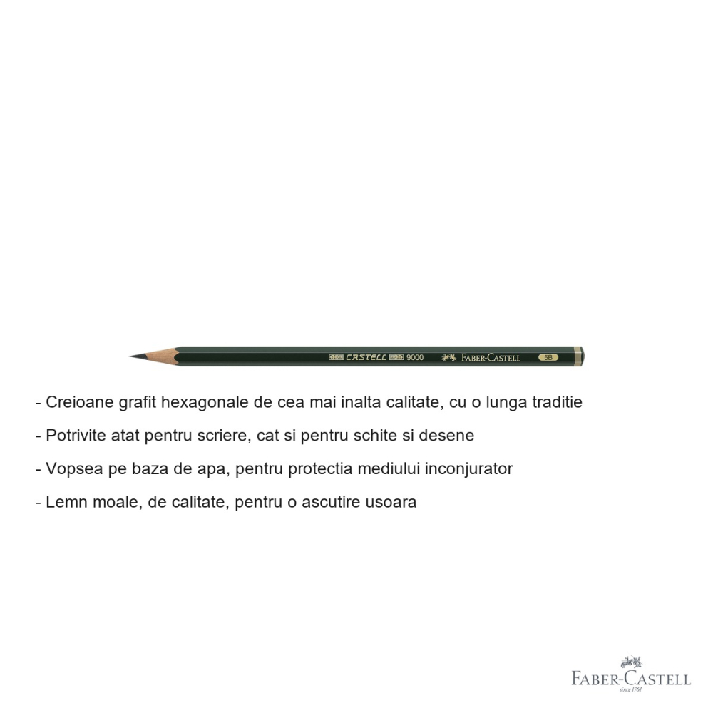 Creion grafit hexagonal Faber-Castell Castell 9000, mina 5B, pentru desen si schite [2]
