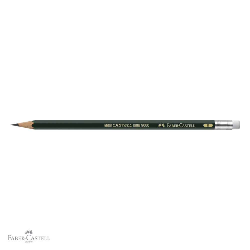 Creion grafit hexagonal Faber-Castell Castell 9000, mina B cu guma, pentru scriere si desen [4]
