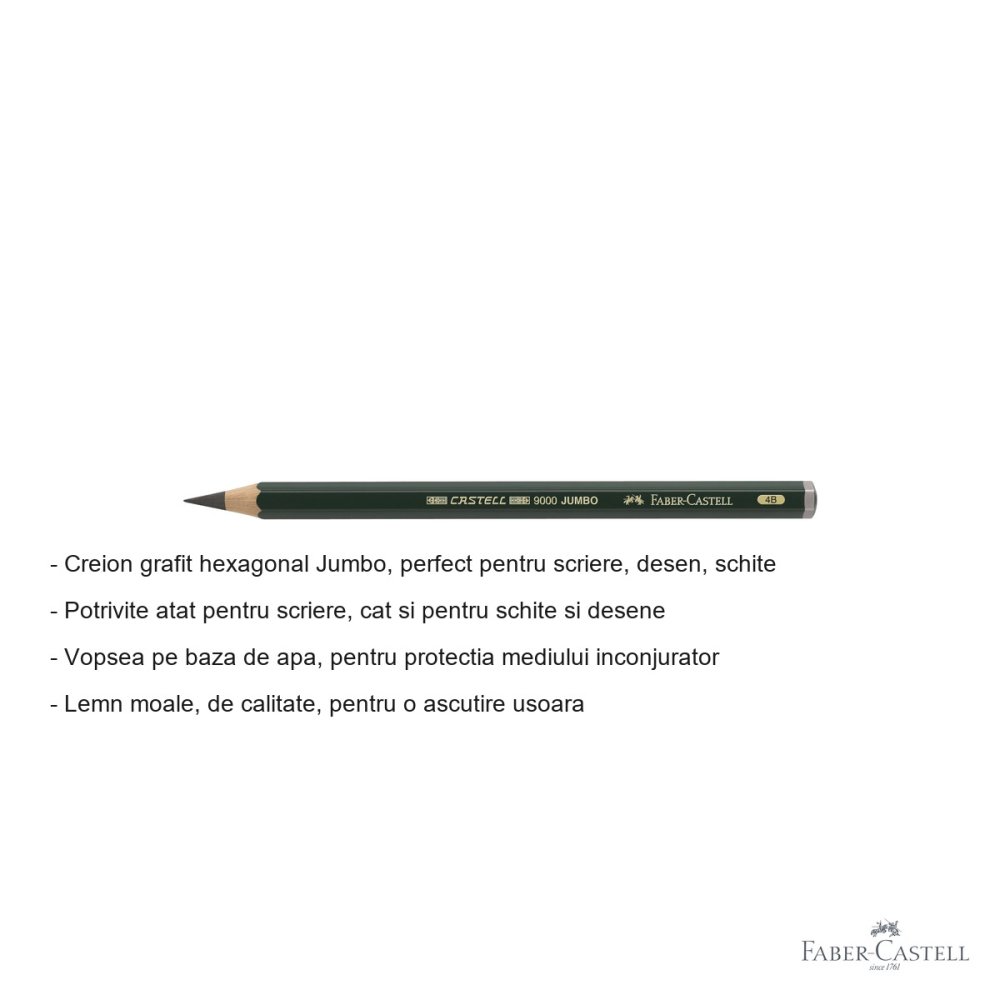 Creion grafit Jumbo 4B Faber-Castell Castell, mina rezistenta, pentru desen si schite [2]