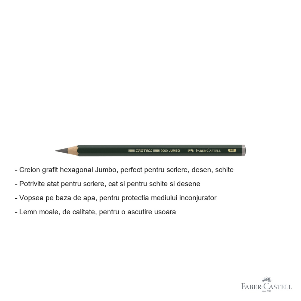 Creion grafit Jumbo Faber-Castell, mina HB, forma hexagonala, pentru scriere si desen [2]