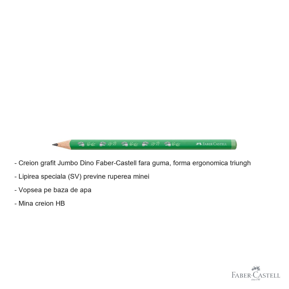 Creion grafit Jumbo Faber-Castell, model Dinozauri, mina HB, forma triunghiulara ergonomica, pentru copii [2]