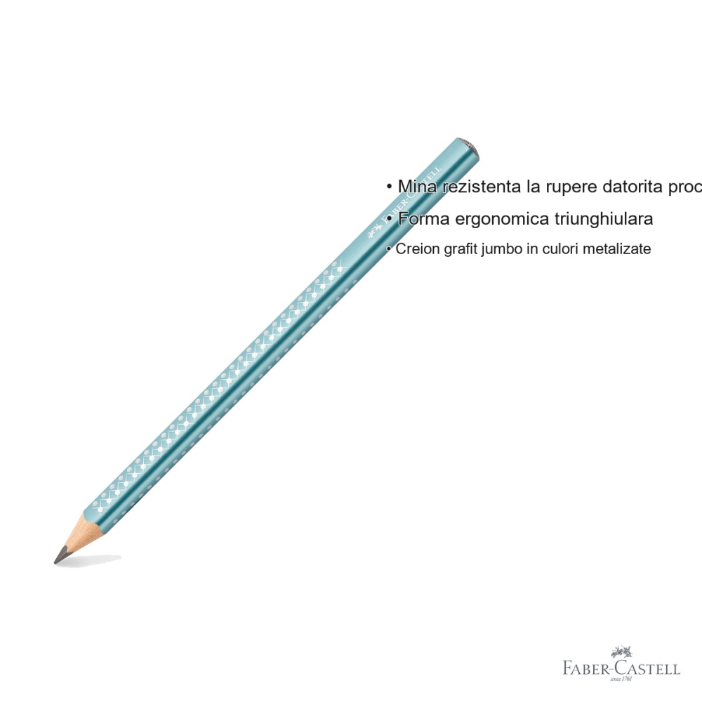 Creion grafit jumbo Faber-Castell Sparkle, mina B, forma triunghiulara ergonomica, albastru ocean metalizat [3]
