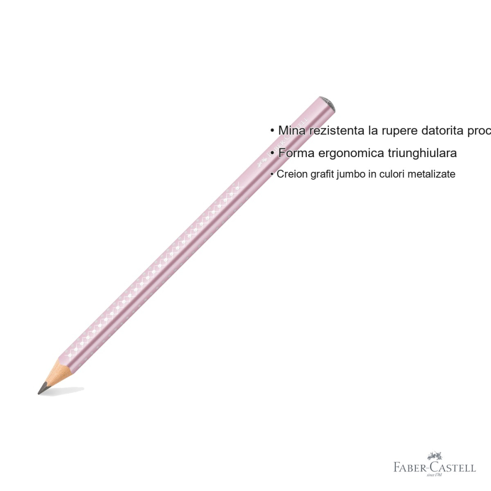 Creion grafit jumbo Faber-Castell Sparkle Rose, mina B triunghiulara, finish metalizat [3]