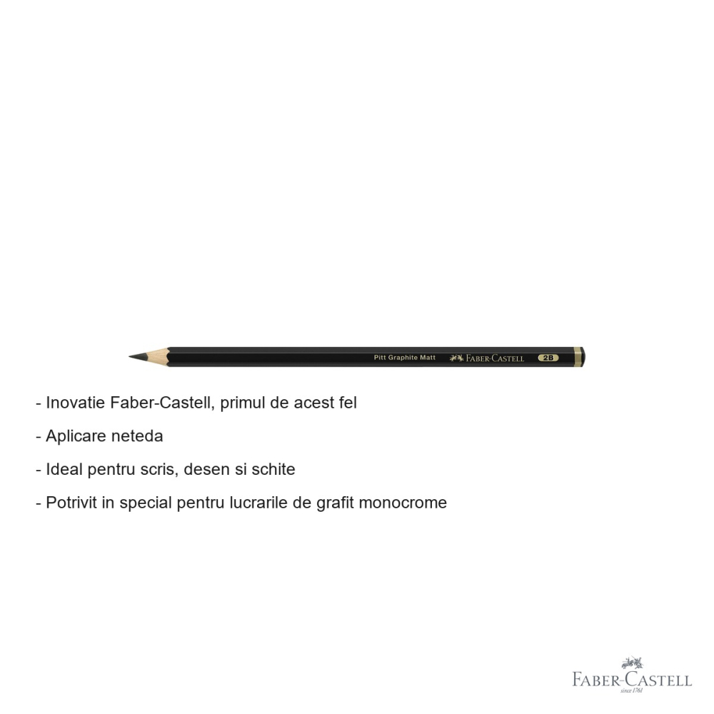 Creion grafit mat 2B Faber-Castell Pitt, ultra-mat cu reflexie redusa, pentru desen si schite [2]